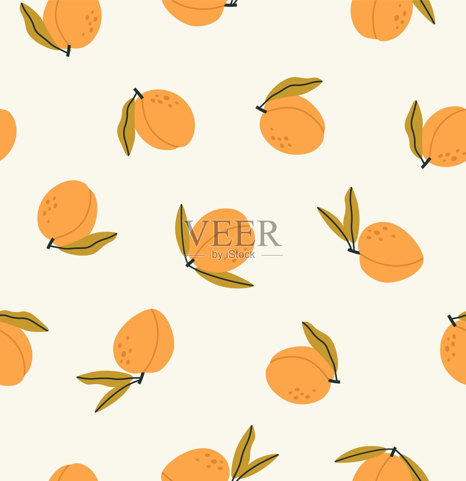无缝图案的桃子，孤立的米色背景。插画图片素材