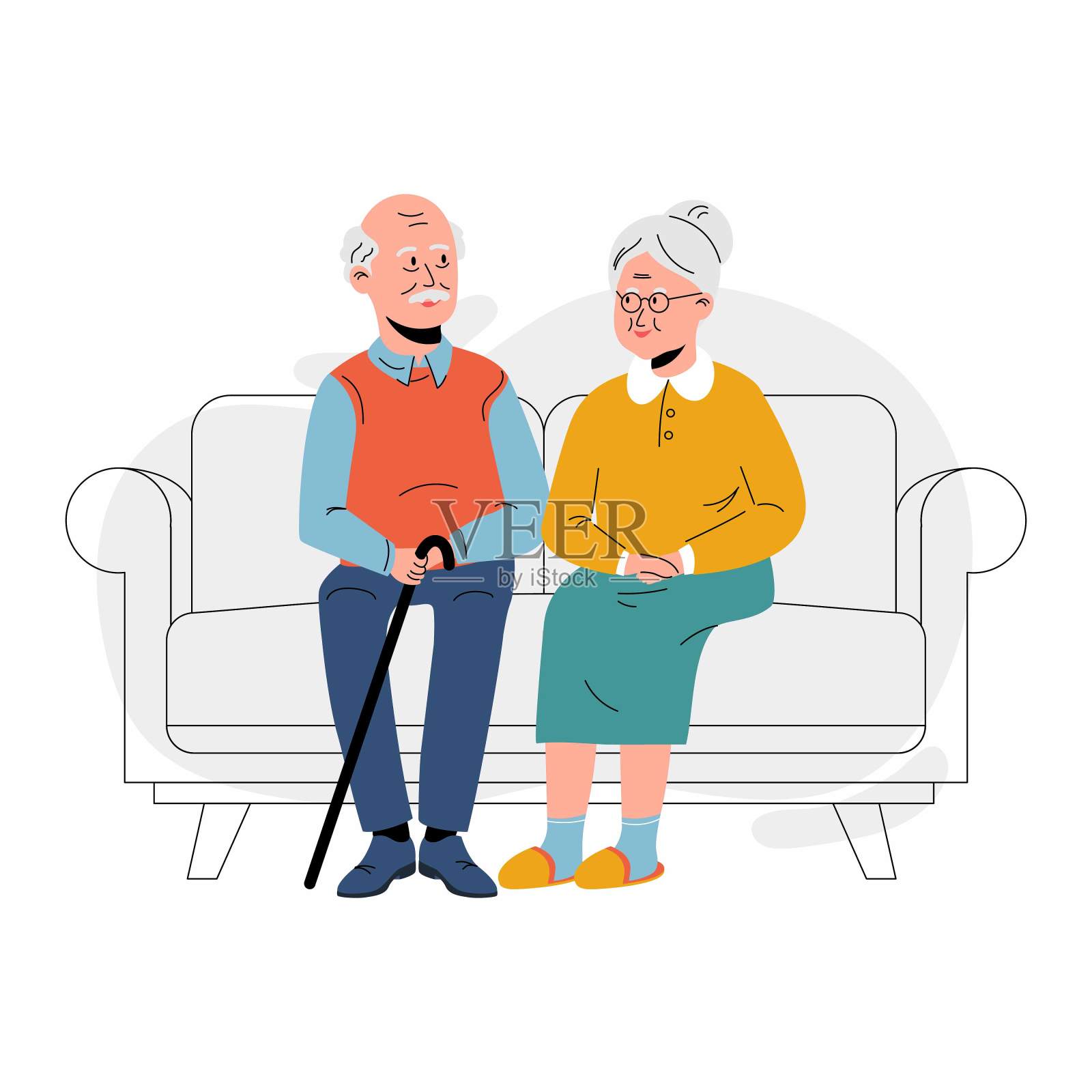 一对老夫妇坐在家里的沙发上设计元素图片