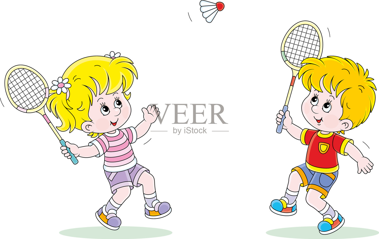 快乐的小朋友打羽毛球插画图片素材