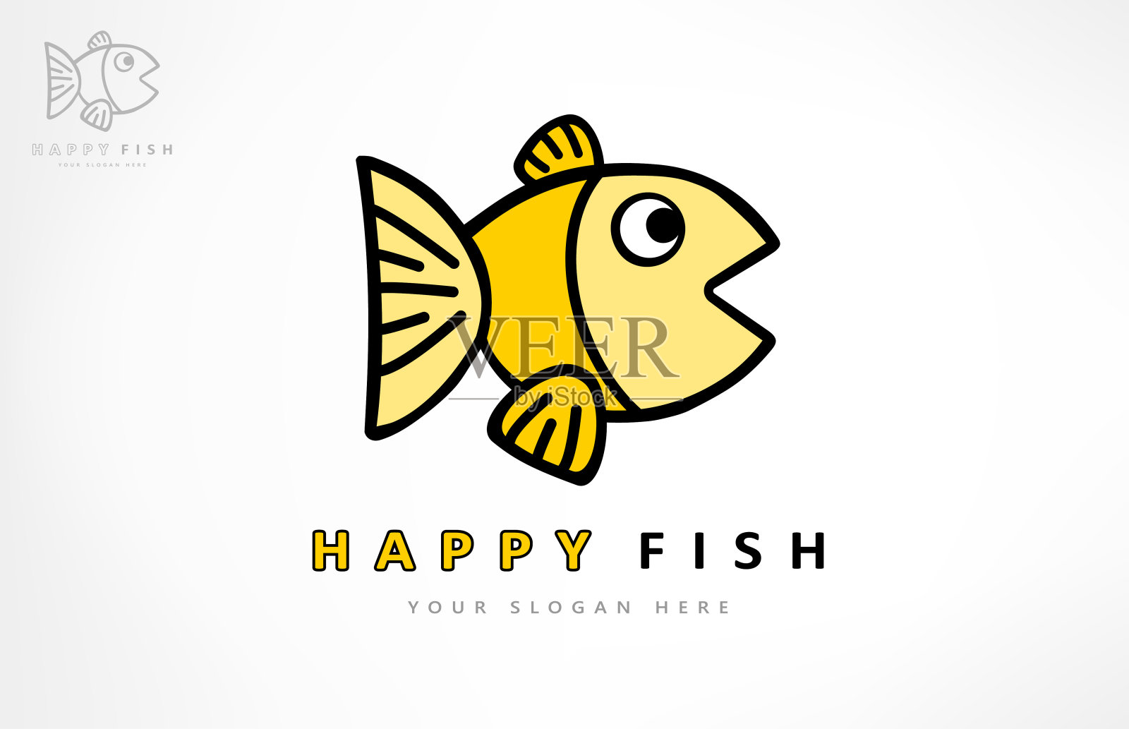 黄色的鱼。水下动物向量。插画图片素材