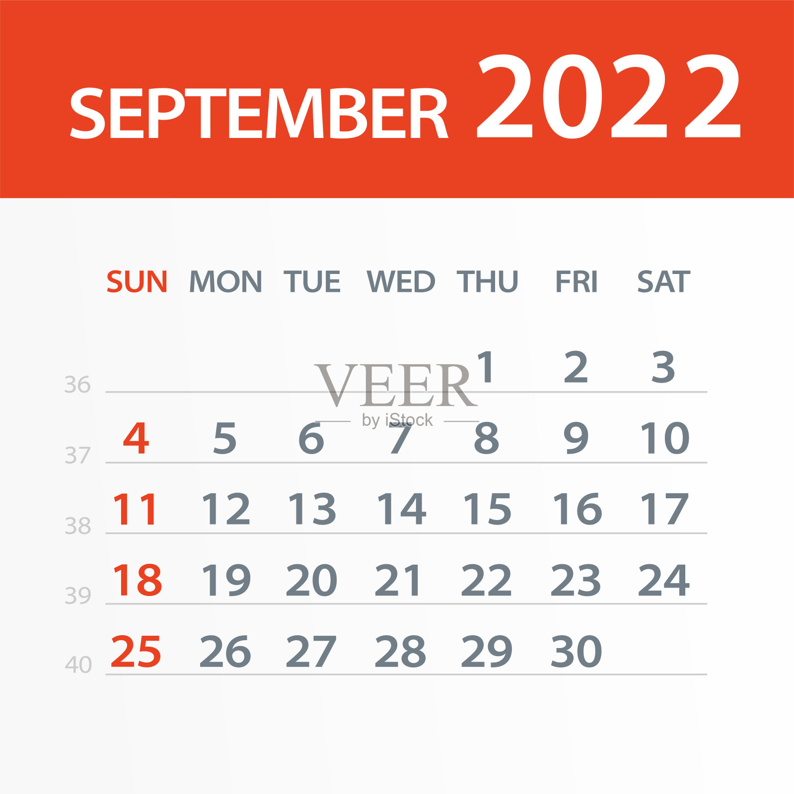 2022年9月日历叶-矢量插图设计模板素材