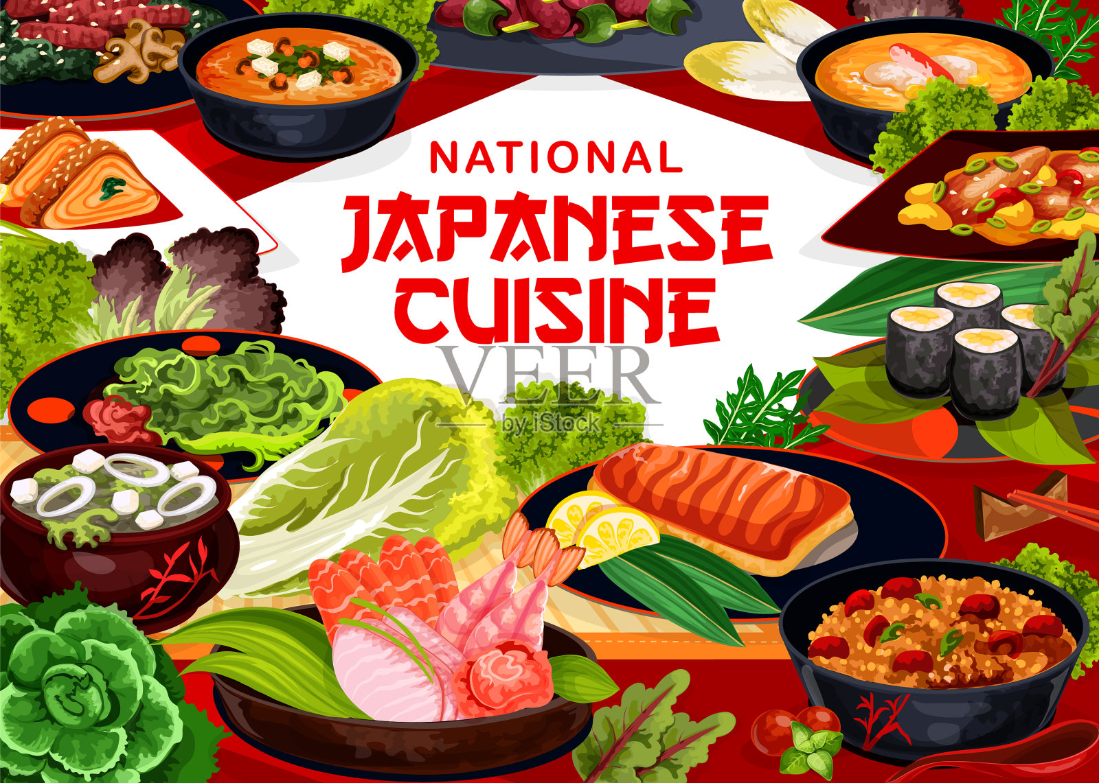 日本料理食物菜单日本海鲜面条插画图片素材