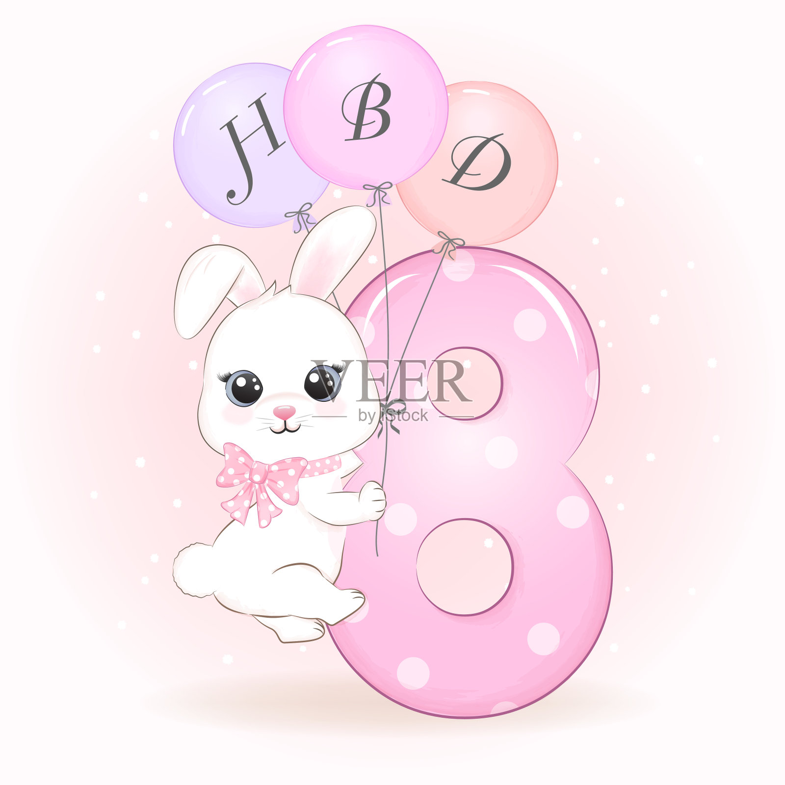 可爱的小兔子生日派对用数字，贺卡插图插画图片素材