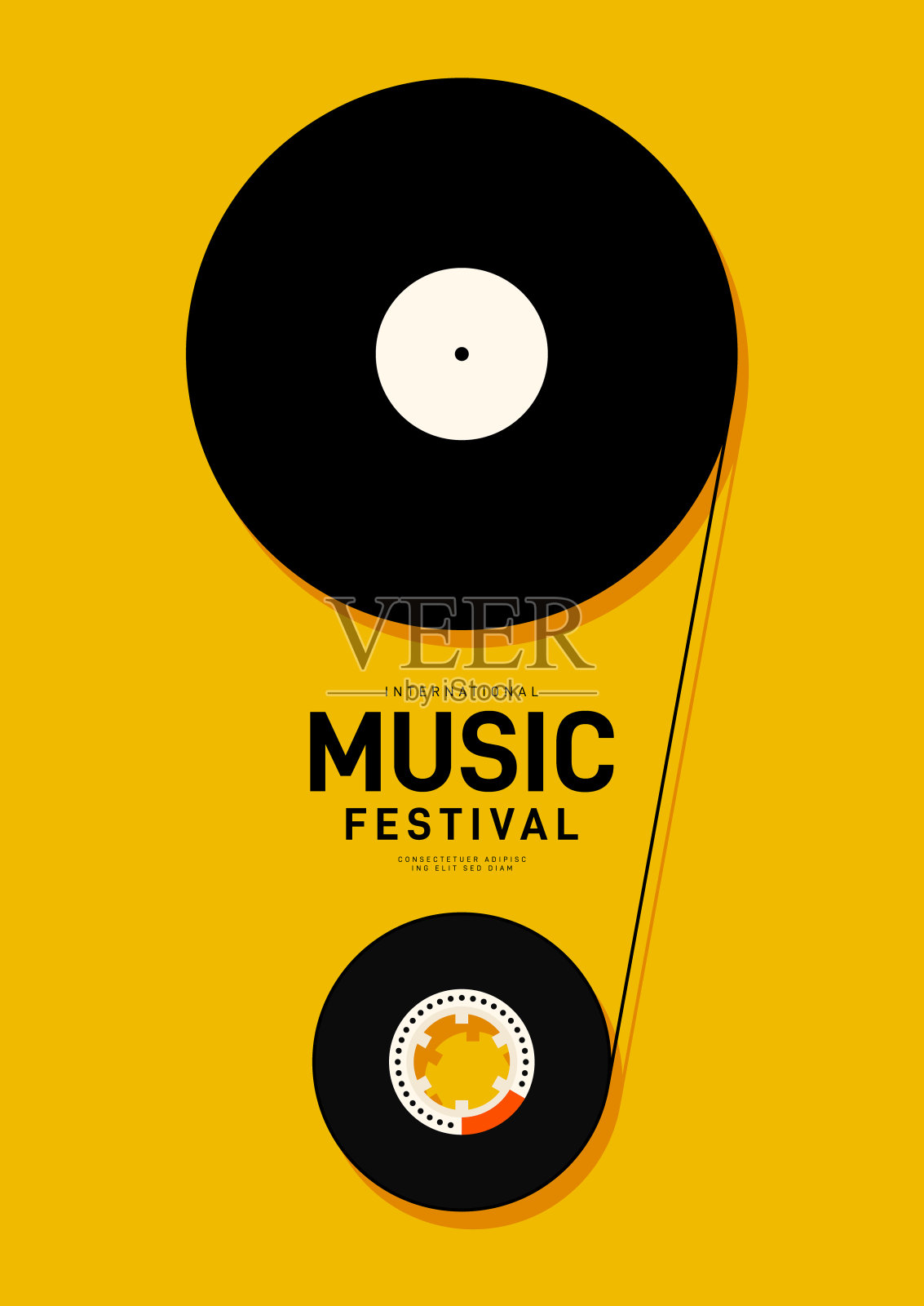 音乐节海报设计模板背景与黑胶唱片和磁带设计模板素材