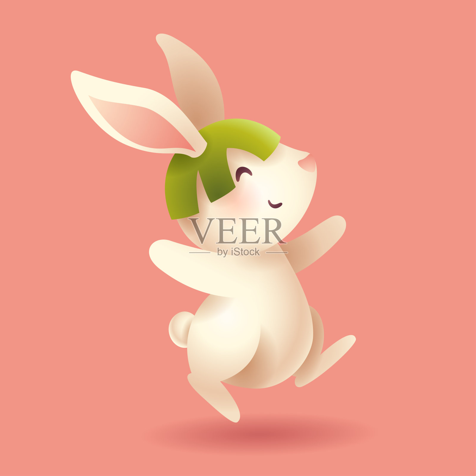 中秋节。可爱的小兔子戴着柚子帽。插画图片素材
