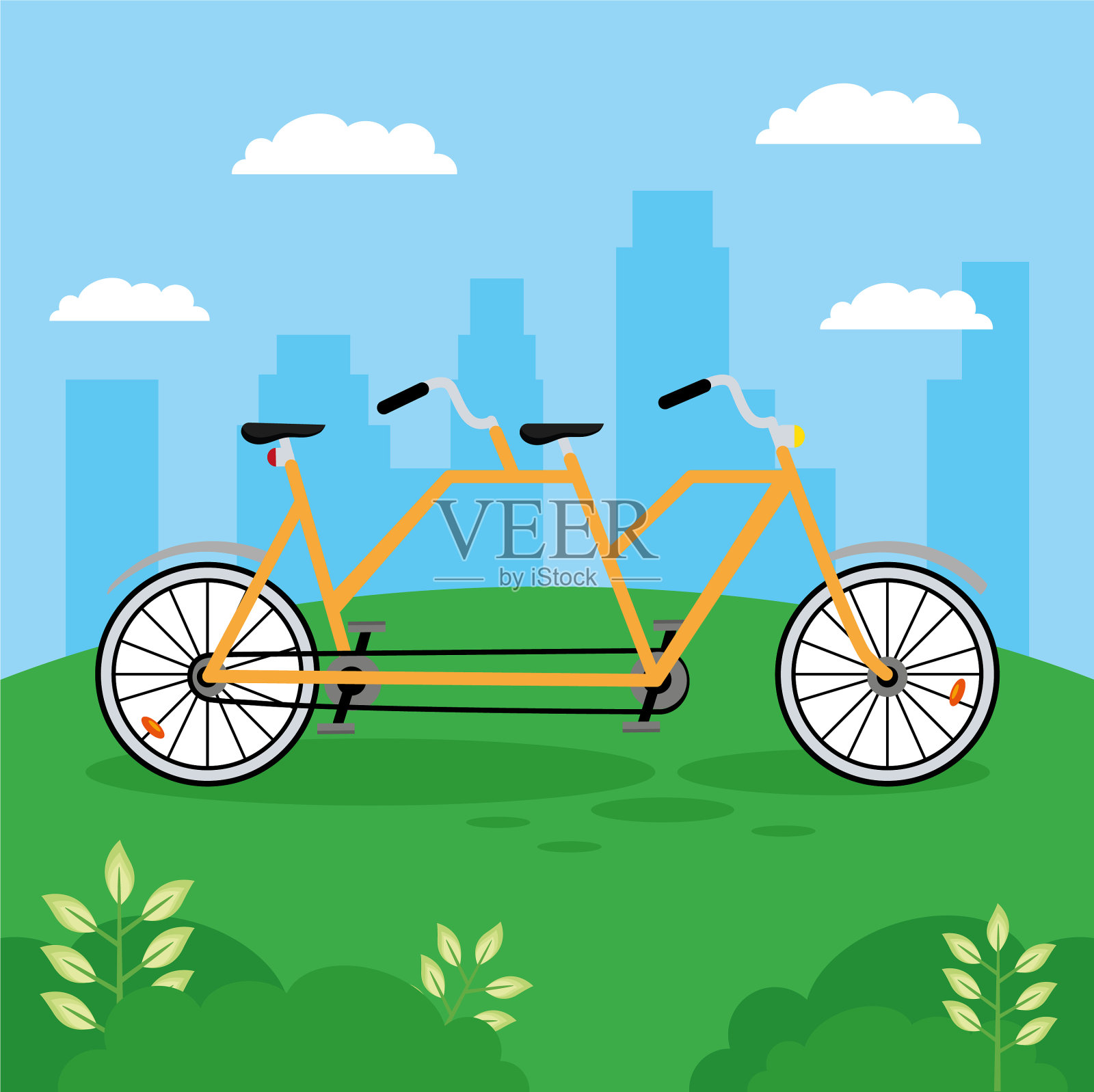 黄色双人自行车设计元素图片