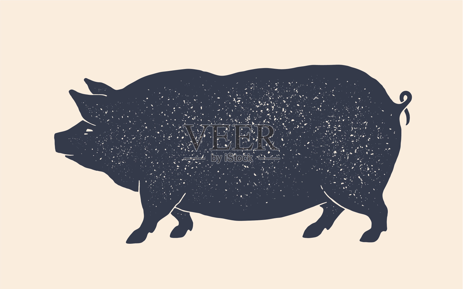 猪猪复古印花剪影猪设计元素图片
