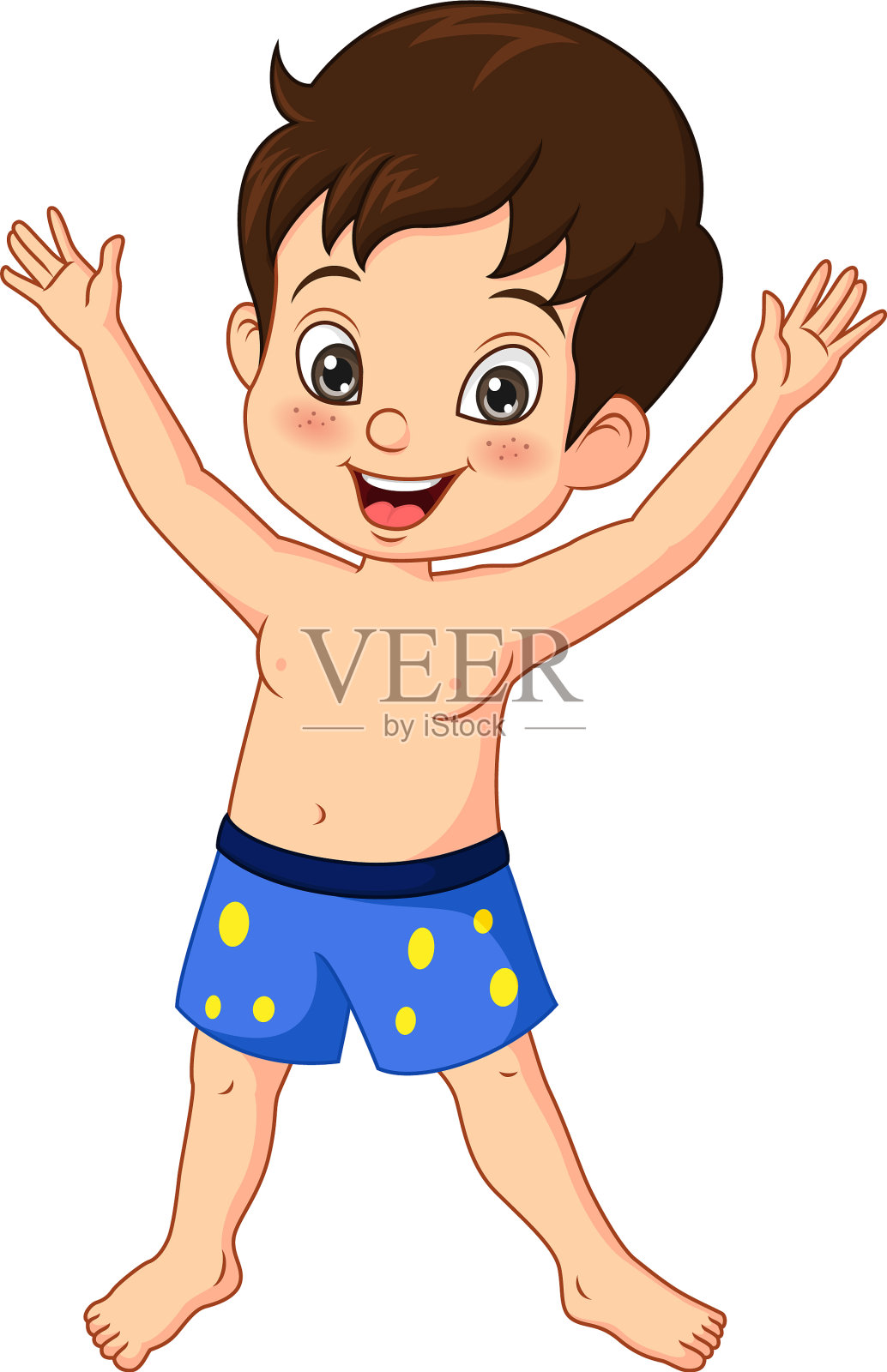 卡通快乐的小男孩穿着夏日泳衣设计元素图片