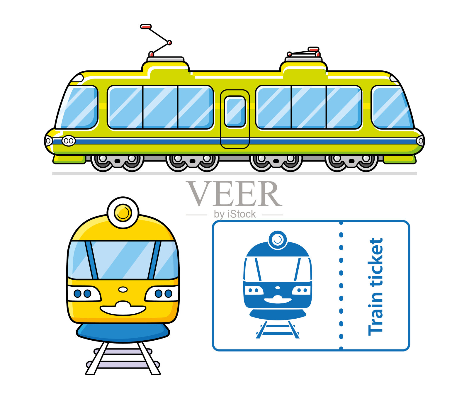 火车，地铁正面视图，车票图标。插画图片素材