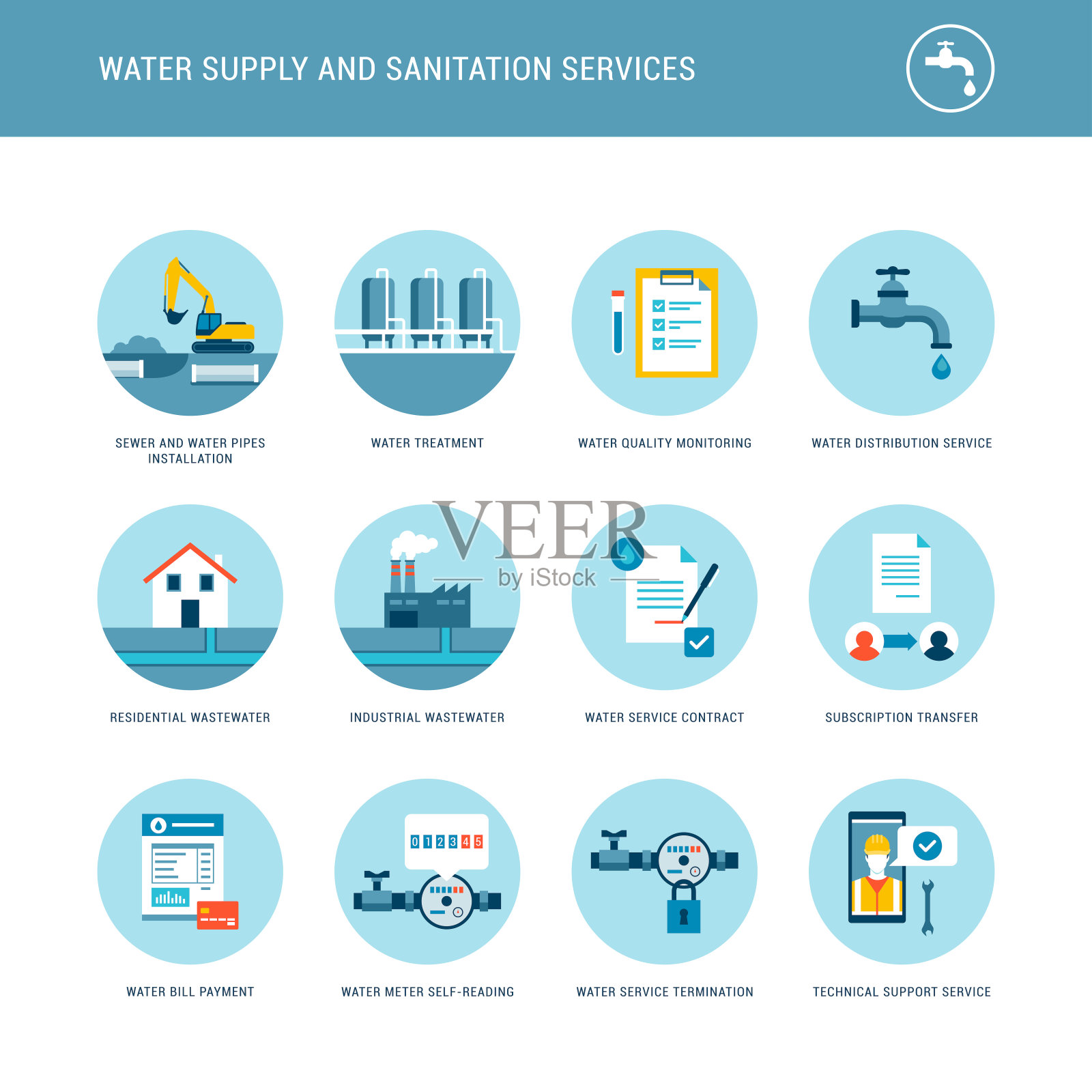 供水和卫生服务图标素材