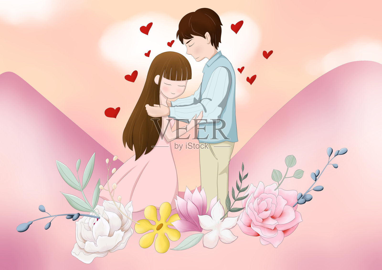 幸福的男人和女人见面拥抱拥抱插画图片素材_ID:424877358-Veer图库