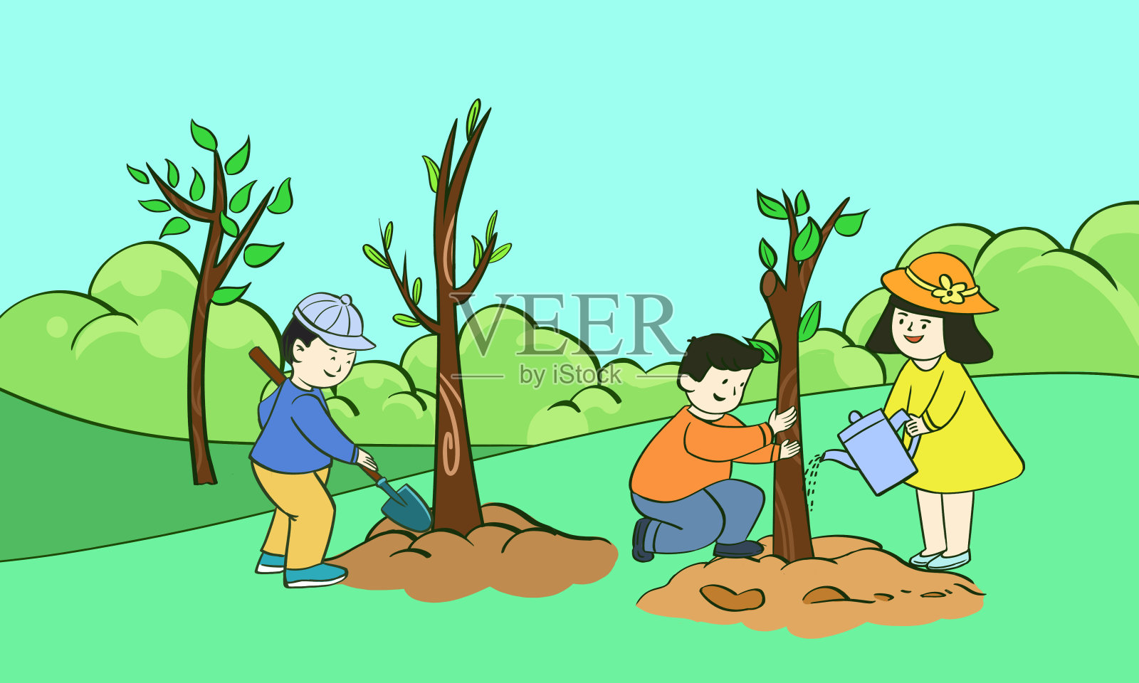 Kids planting trees in arbor day forest illustration image_picture free ...