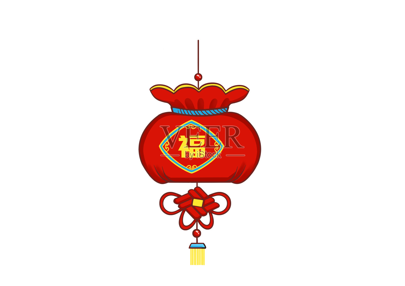 卡通中国风新年福袋流苏吊坠插画设计元素图片