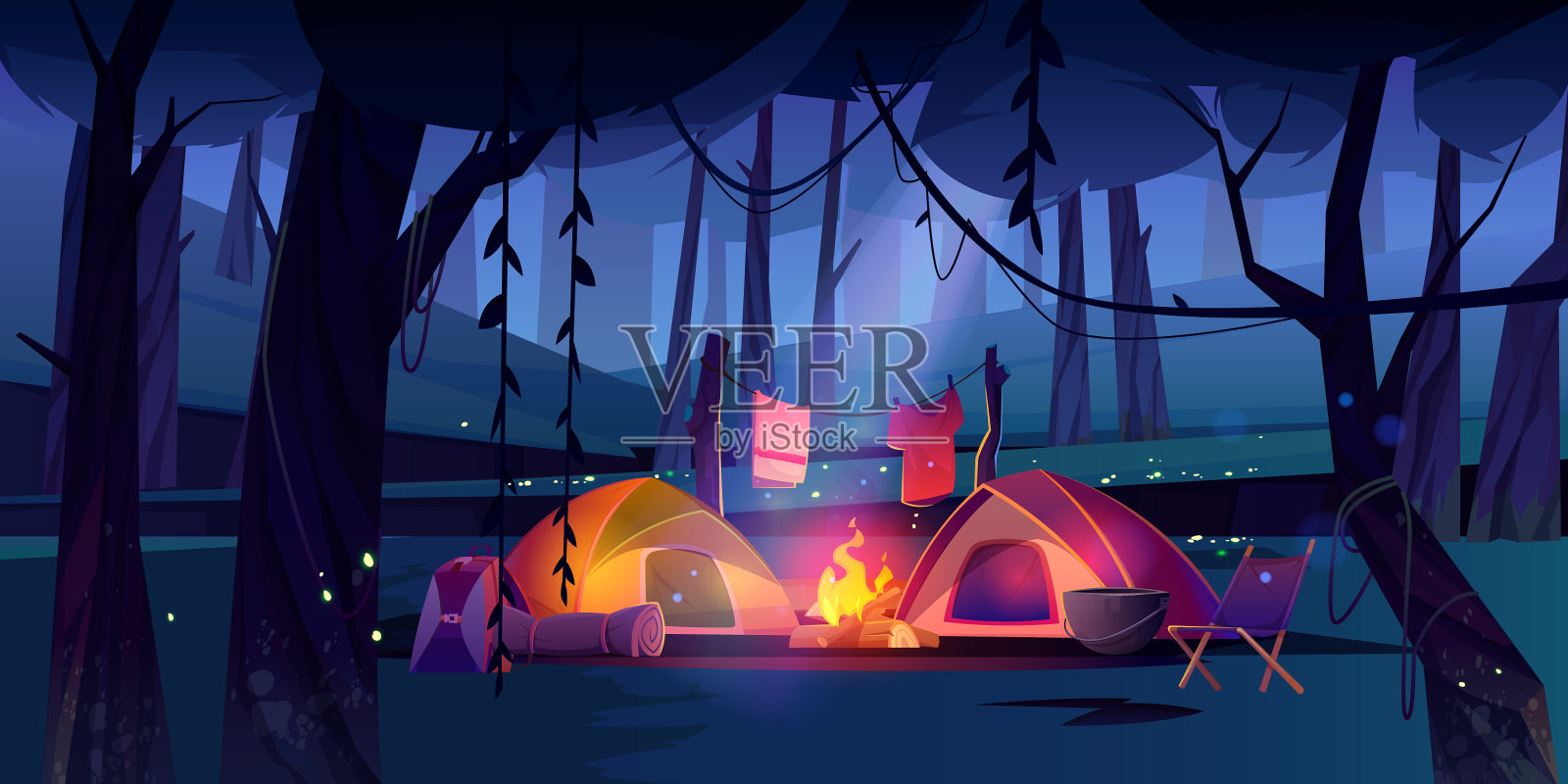在院子里搭帐篷度过浪漫的夜晚。照片摄影图片_ID:171163602-Veer图库