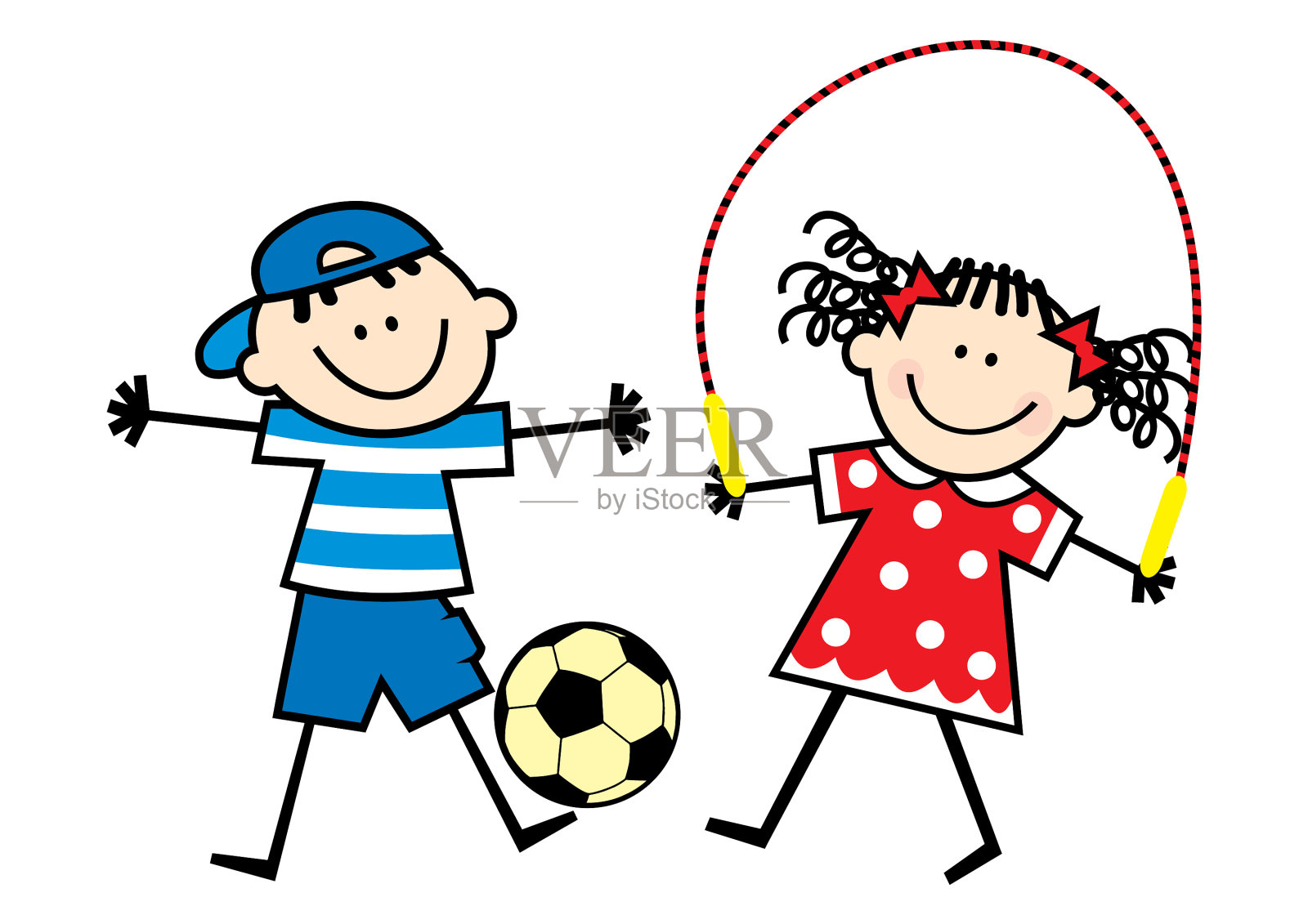 男孩和女孩两个运动插画图片素材