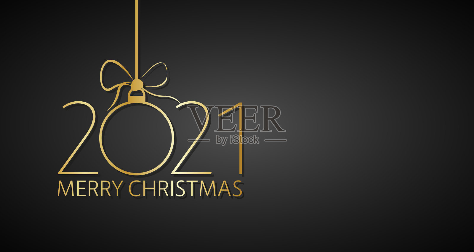 现代简单的金色圣诞背景与圣诞球。节日贺卡与圣诞快乐的标志插画图片素材