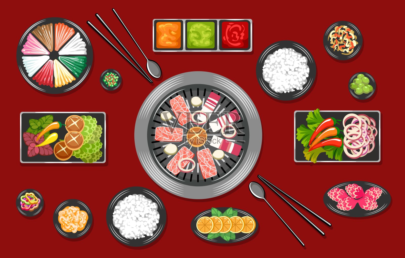 韩国传统文化烧烤大餐插画图片素材