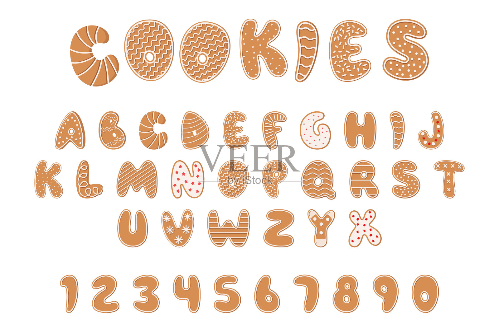 曲奇饼干字母数字图案彩色线条元素插画 - 模板 - Canva可画