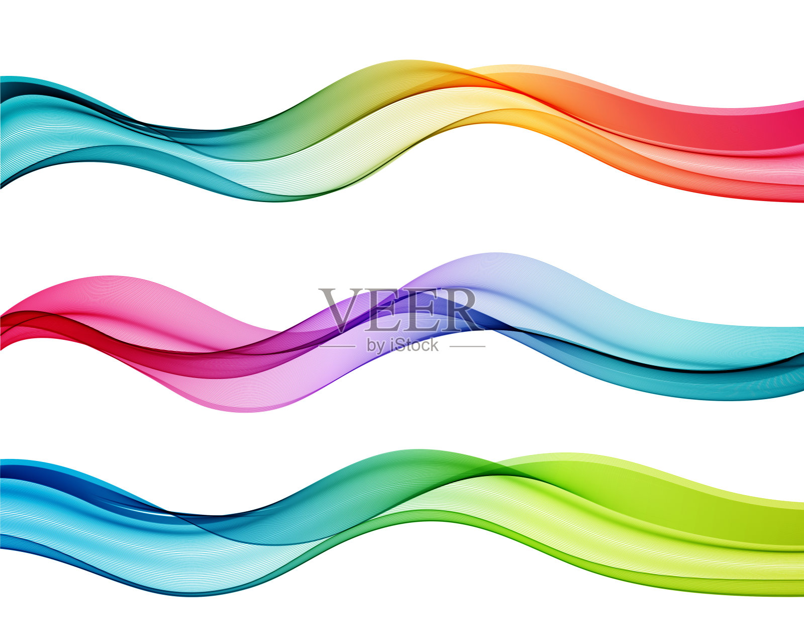 矢量抽象的彩色流动波浪线孤立在白色背景上。婚礼请柬、贺卡的设计元素插画图片素材
