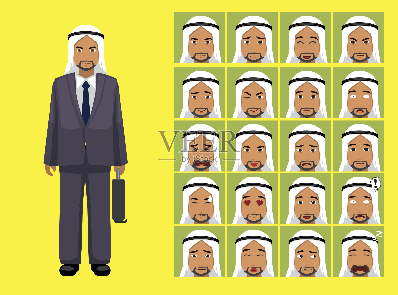 漫画风格商人阿拉伯服装卡通人物情感插画图片素材