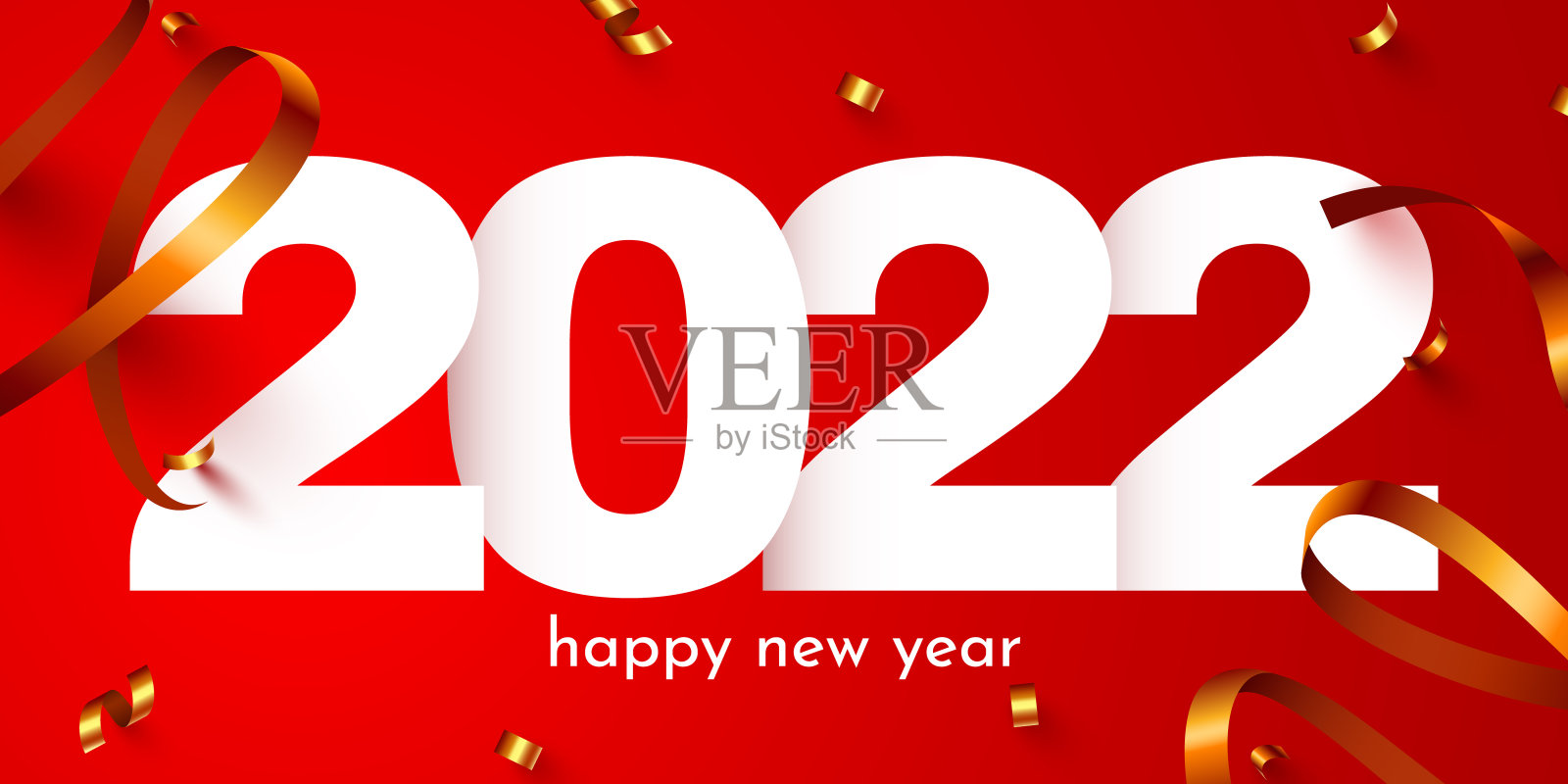 祝新的2022年快乐。带着五彩纸屑，2022年假期来临。节日海报或横幅设计。设计模板素材