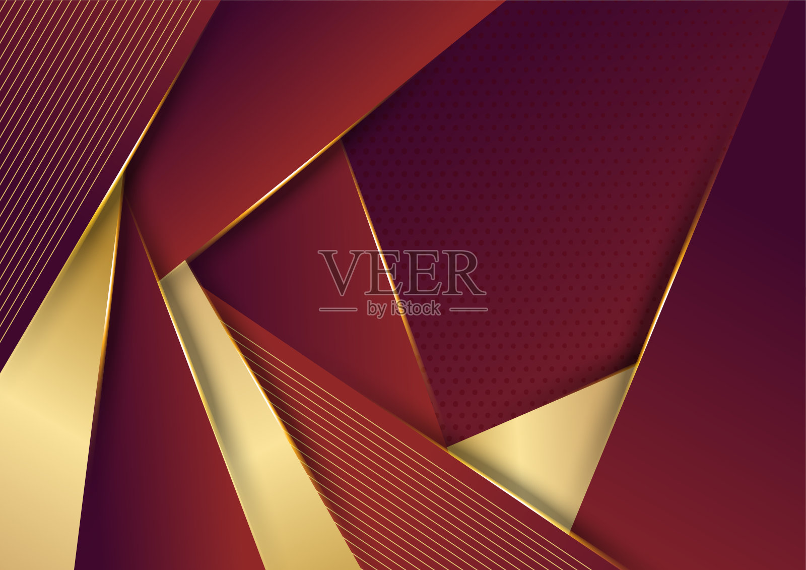 抽象的红色奢华背景配上金色线条，剪纸风格3d。矢量插图。插画图片素材