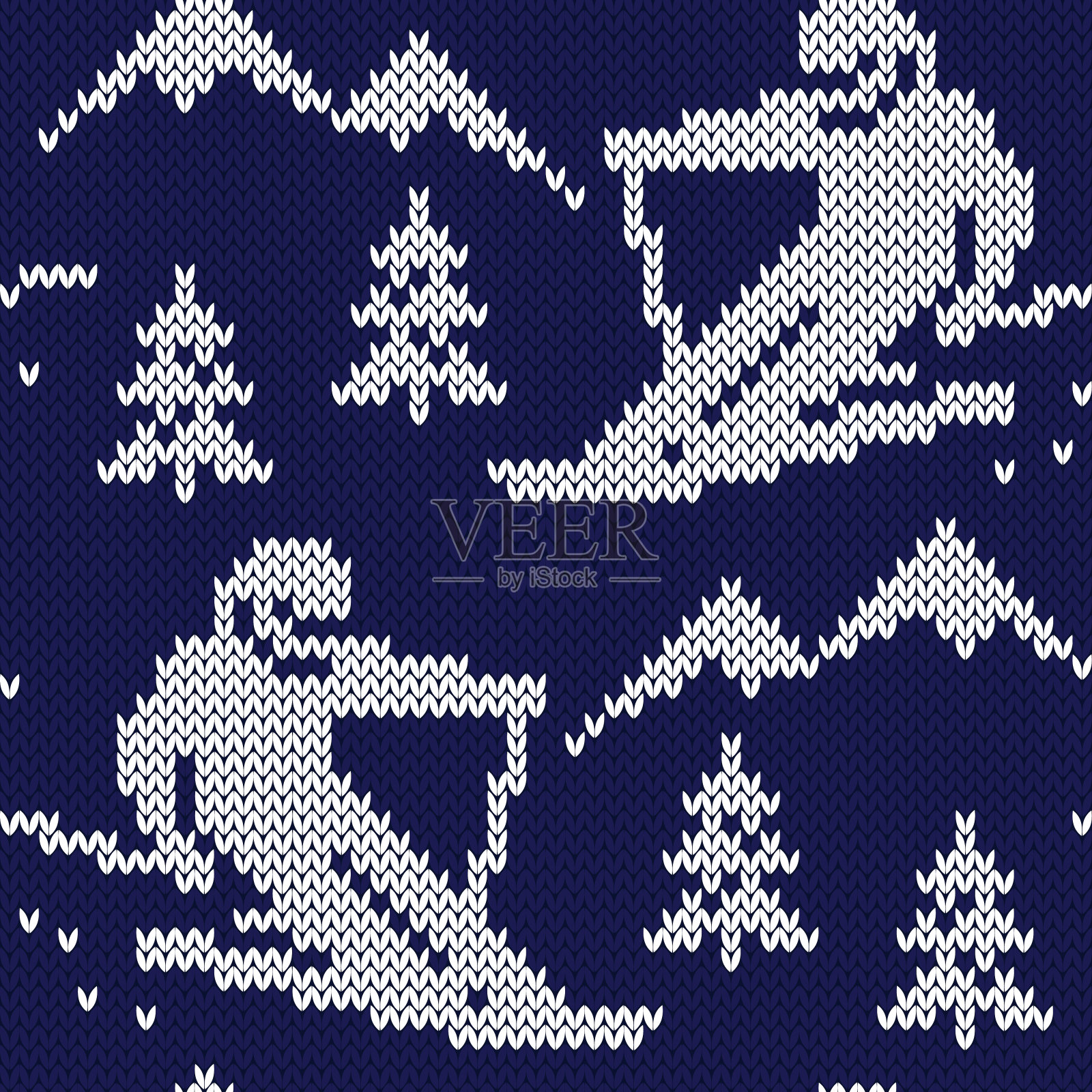 滑雪者冬季提花针织无缝花纹插画图片素材
