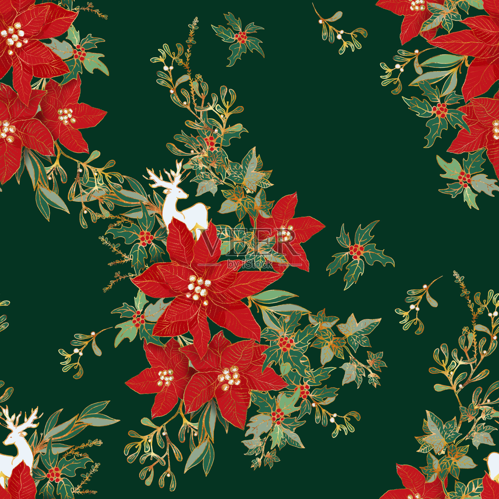 无缝圣诞装饰图案与驯鹿主题。背景图片素材
