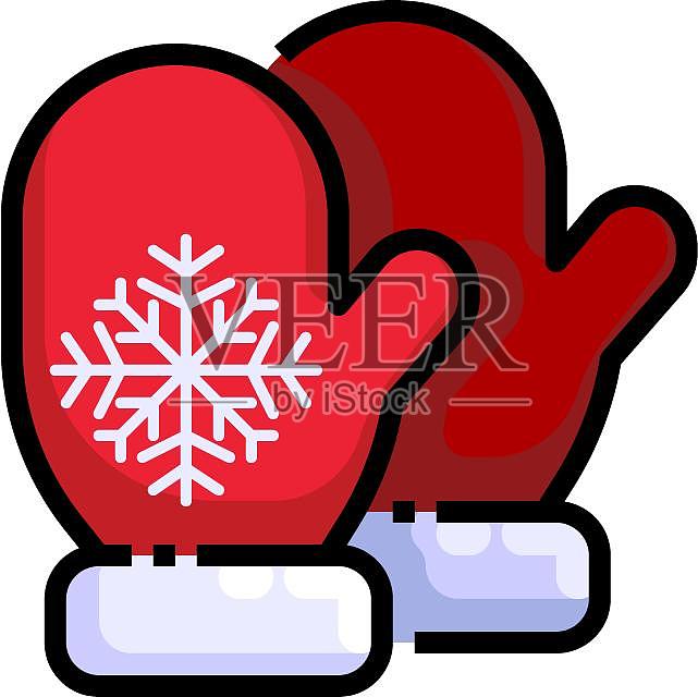 圣诞节温暖手套毛手套卡通扁平元素设计元素图片