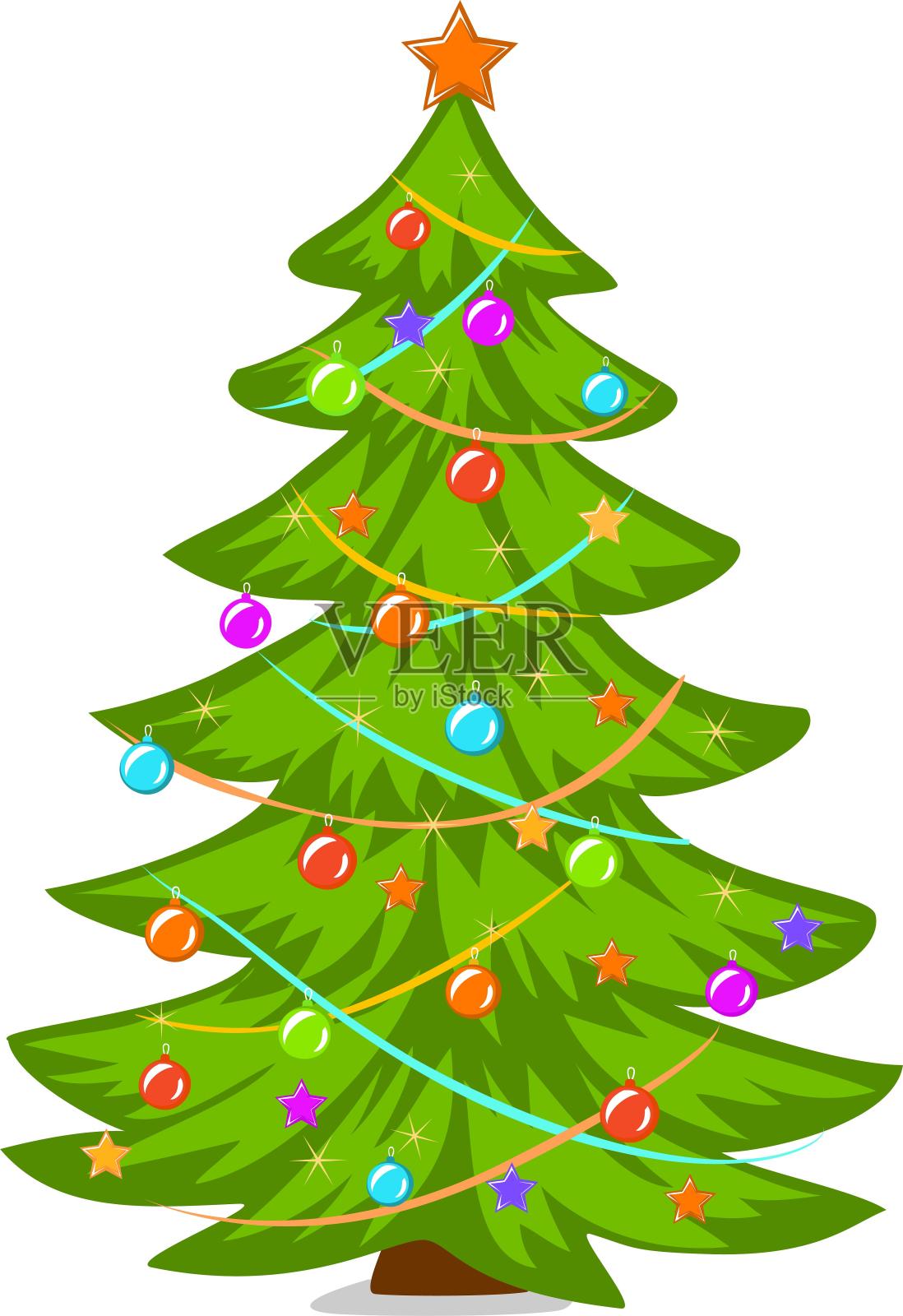 圣诞节缤纷树木树圣诞树卡通扁平元素设计元素图片