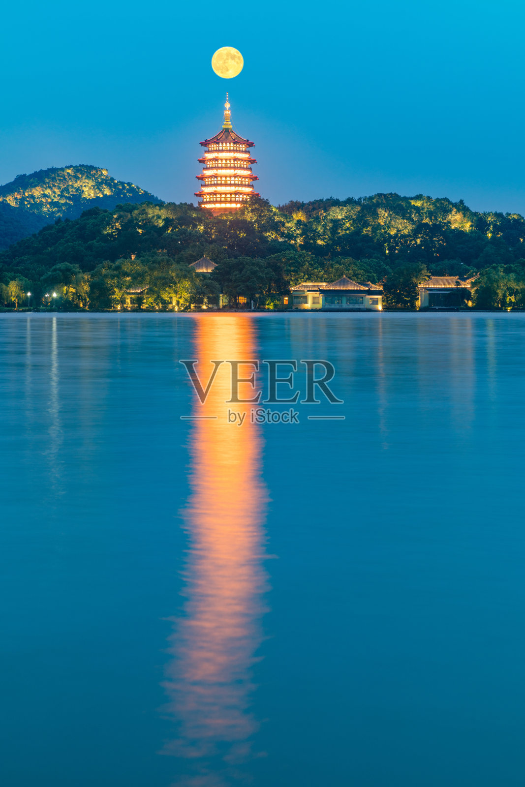 杭州西湖傍晚日落风光照片摄影图片