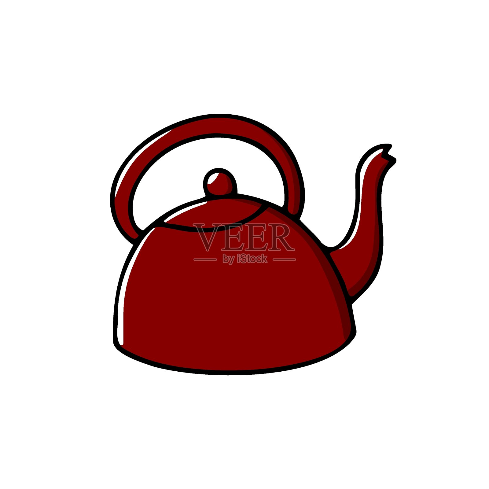 涂鸦传统手绘茶壶。红色水壶设计元素图片