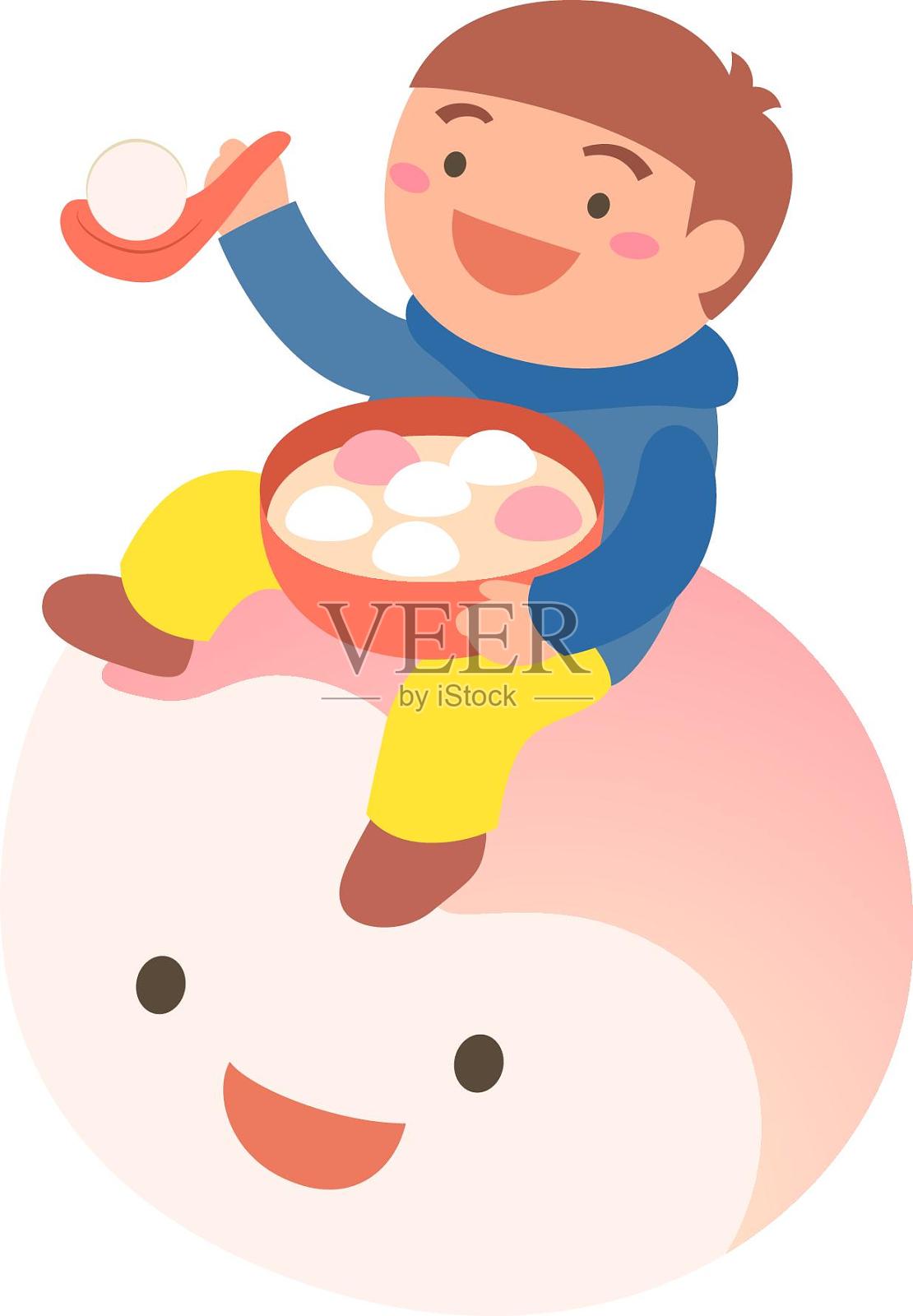 中国小男孩开心地吃着汤圆设计元素图片