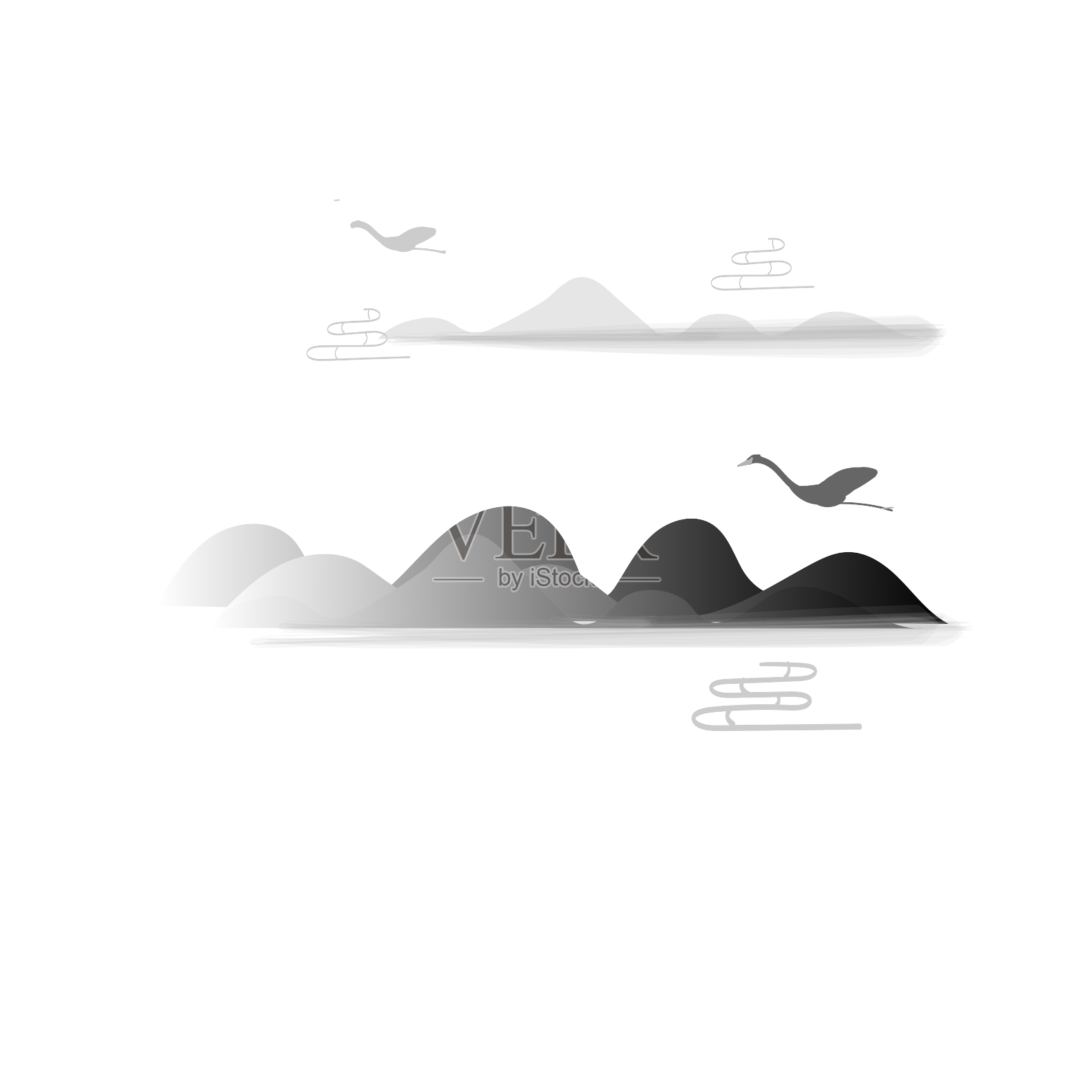 国画山水飞鹤设计元素图片