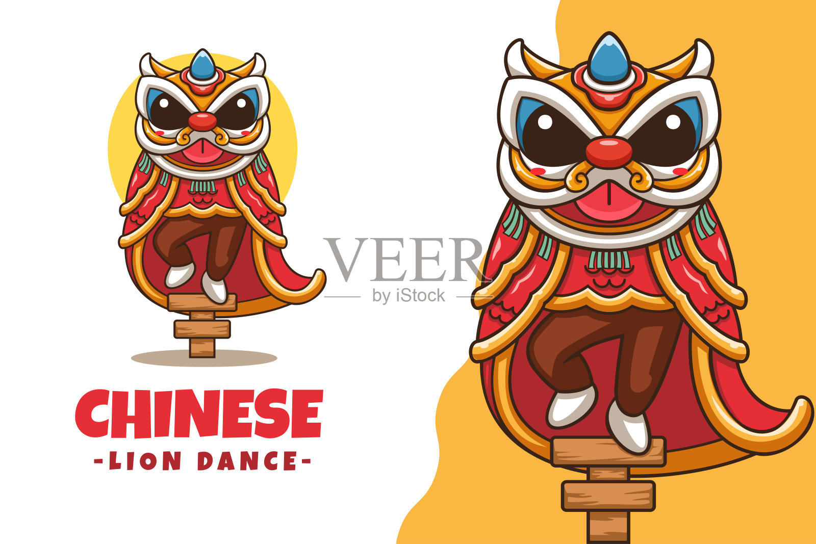 可爱的中国舞狮吉祥物模板插画图片素材