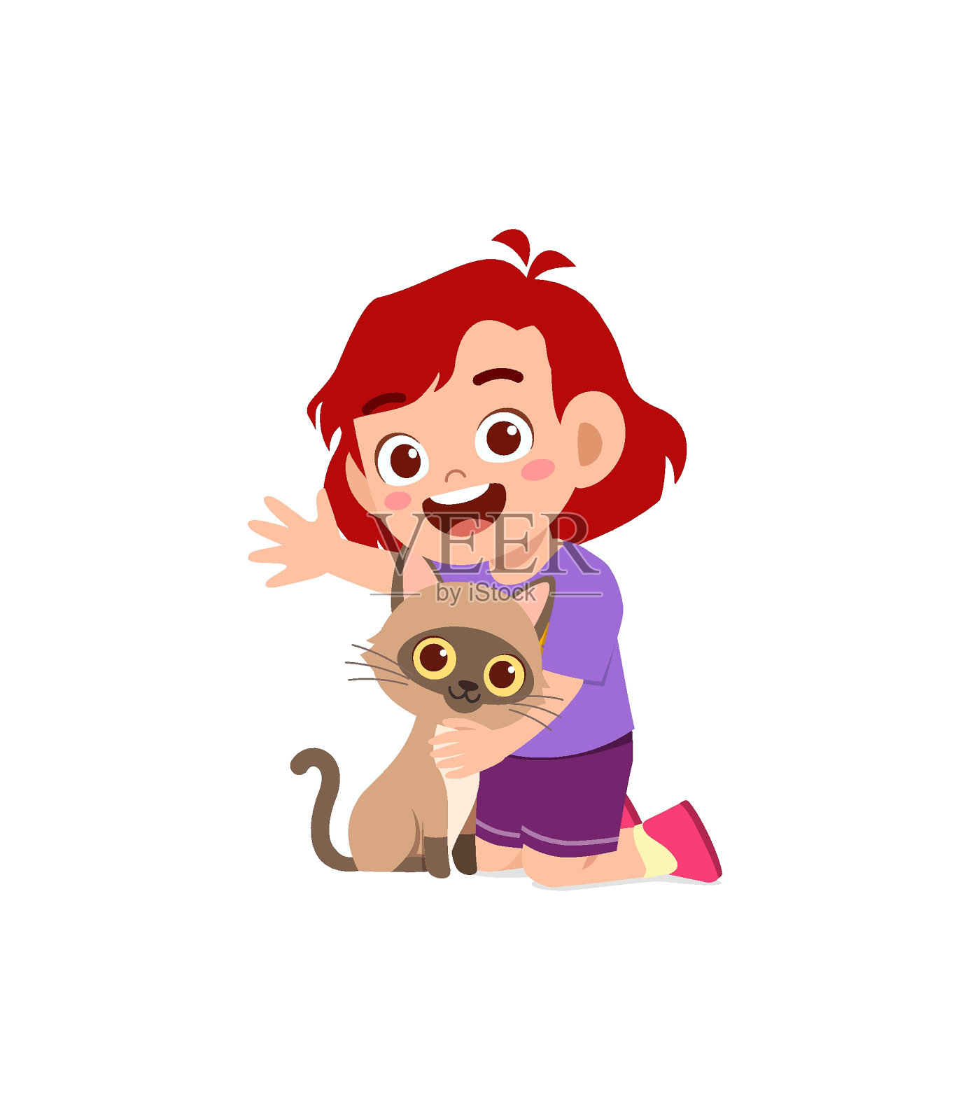 女孩和猫-宠物爱好者卡通插画 Girl & Cat – Cartoon Pet lovers Illustration – 设计小咖