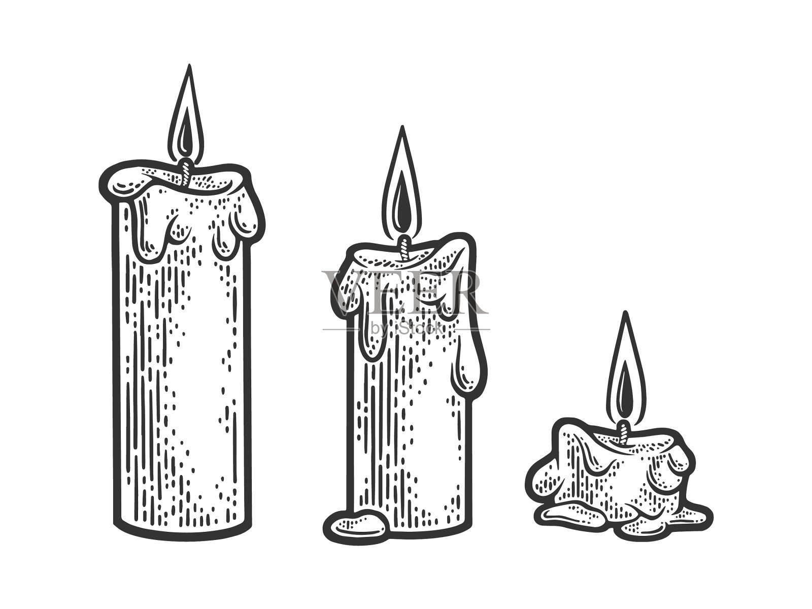 燃烧的蜡烛墨水素描。插画图片素材_ID:412389137-Veer图库
