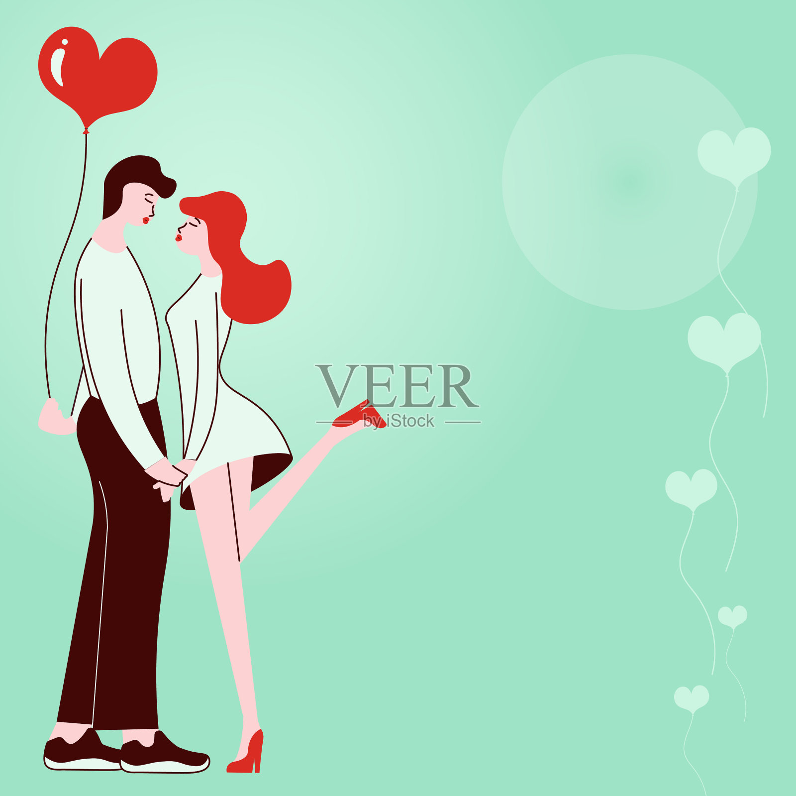 情侣们可以在男人拿着红心气球的时候接吻照片摄影图片_ID:304284565-Veer图库