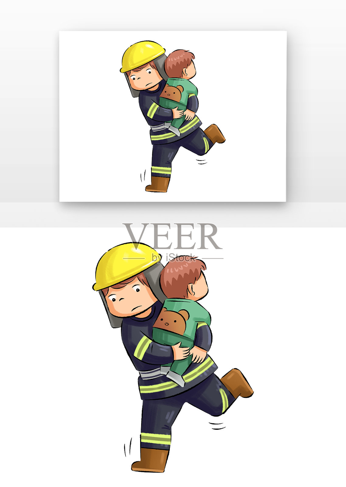 手绘消防员抱着得救人物设计元素图片