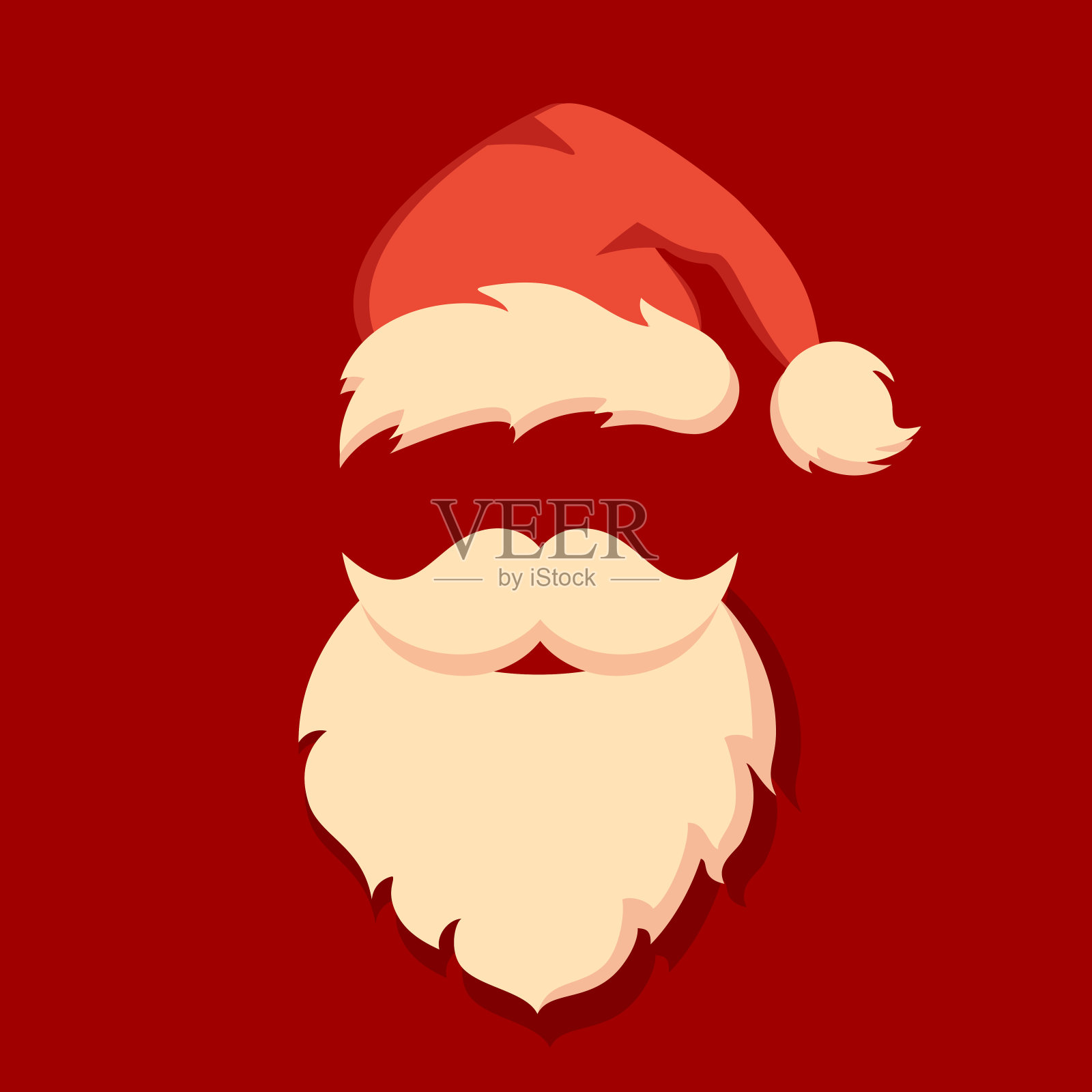 大胡子圣诞老人矢量插图(圣诞节、圣诞老人、圣诞帽、雪)扁平化插图_北极熊素材库