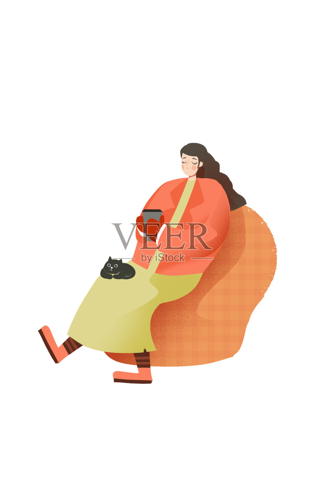 靠着茶叶鲜花上喝茶喝咖啡的美女矢量图插画素材图片下载-素材编号14544880-素材天下图库