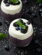 健康的香草蓝莓奇亚布丁装在新鲜浆果的杯子里摄影图片