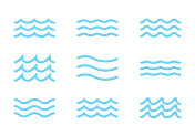 水波三维图标集。海、洋、河的线条象征。不同的蓝色波浪。矢量插图。插画图片