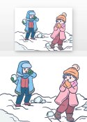 可爱打雪仗儿童玩耍元素符号图片