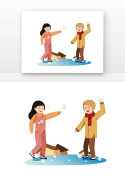 手绘打雪仗玩耍儿童元素符号图片