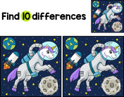独角兽宇航员在太空中发现了差异插画图片