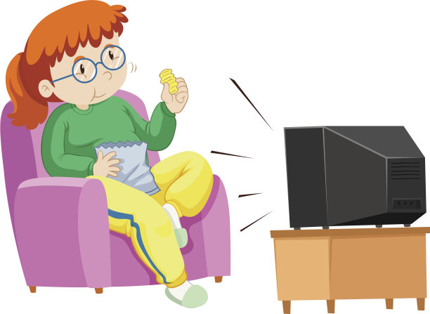 胖女人一边看电视一边吃薯条图片下载