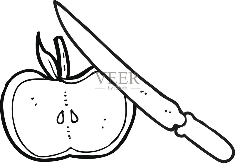 黑白卡通苹果正在切片插画图片素材