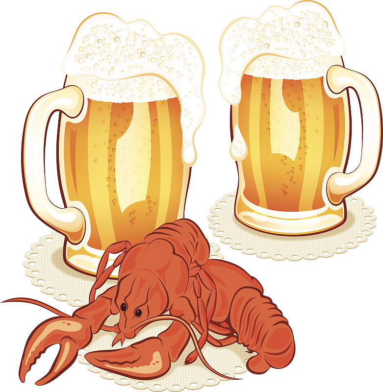 小龙虾，酒杯和啤酒图片下载