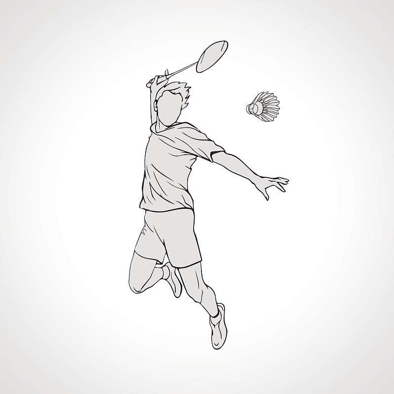 羽毛球运动员的矢量插图。手绘。图片素材